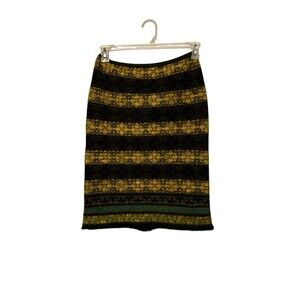 NYBASED Wool Mohair Blend Striped Sweater Skirt Size S Black Gray Yellow Vintage
